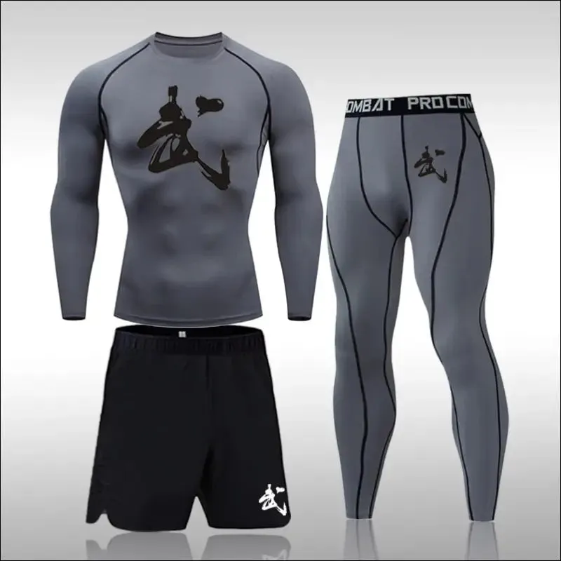 Men running sets compression sports suits skinny tights clothes gym fitness sportswear suits quick
