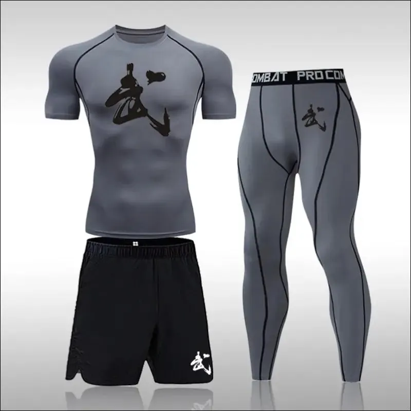 Men running sets compression sports suits skinny tights clothes gym fitness sportswear suits quick