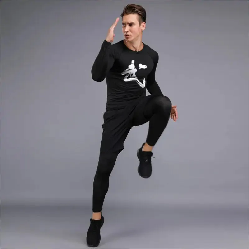 Men running sets compression sports suits skinny tights clothes gym fitness sportswear suits quick
