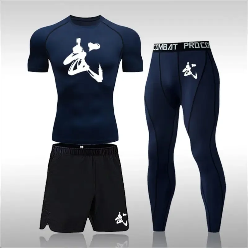 Men running sets compression sports suits skinny tights clothes gym fitness sportswear suits quick
