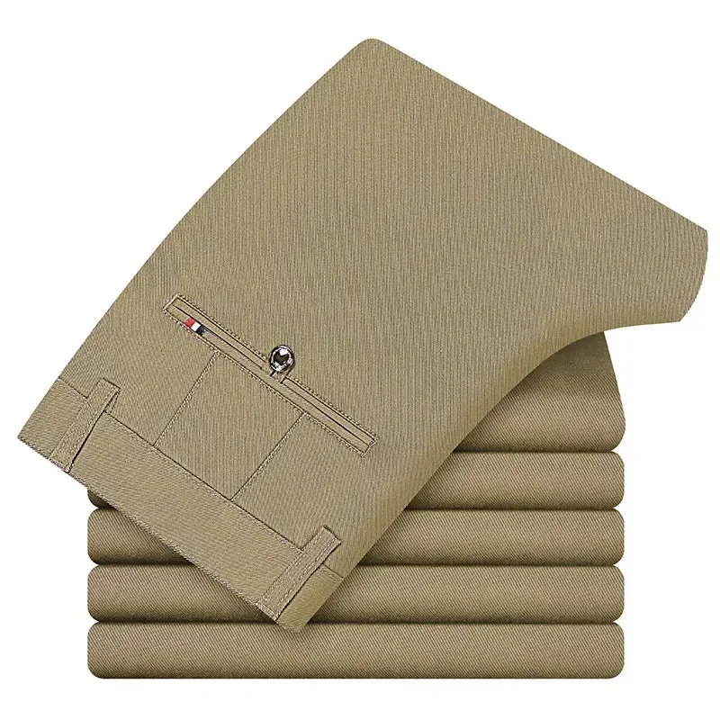 Men's Business Regular Fit Casual Pants - Autumn Winter Stretch Cotton Straight-leg Trousers in 4 Colors