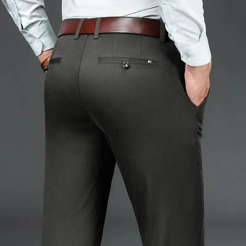 Men's Business Regular Fit Casual Pants - Autumn Winter Stretch Cotton Straight-leg Trousers in 4 Colors