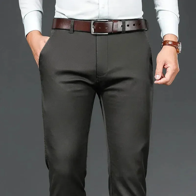 Men's Business Regular Fit Casual Pants - Autumn Winter Stretch Cotton Straight-leg Trousers in 4 Colors