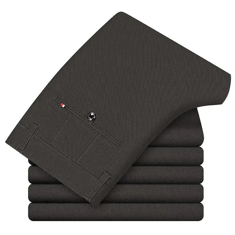 Men's Business Regular Fit Casual Pants - Autumn Winter Stretch Cotton Straight-leg Trousers in 4 Colors