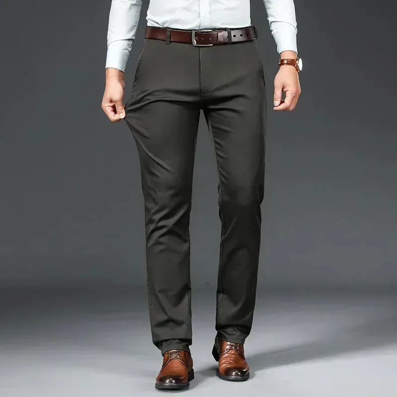 Men's Business Regular Fit Casual Pants - Autumn Winter Stretch Cotton Straight-leg Trousers in 4 Colors