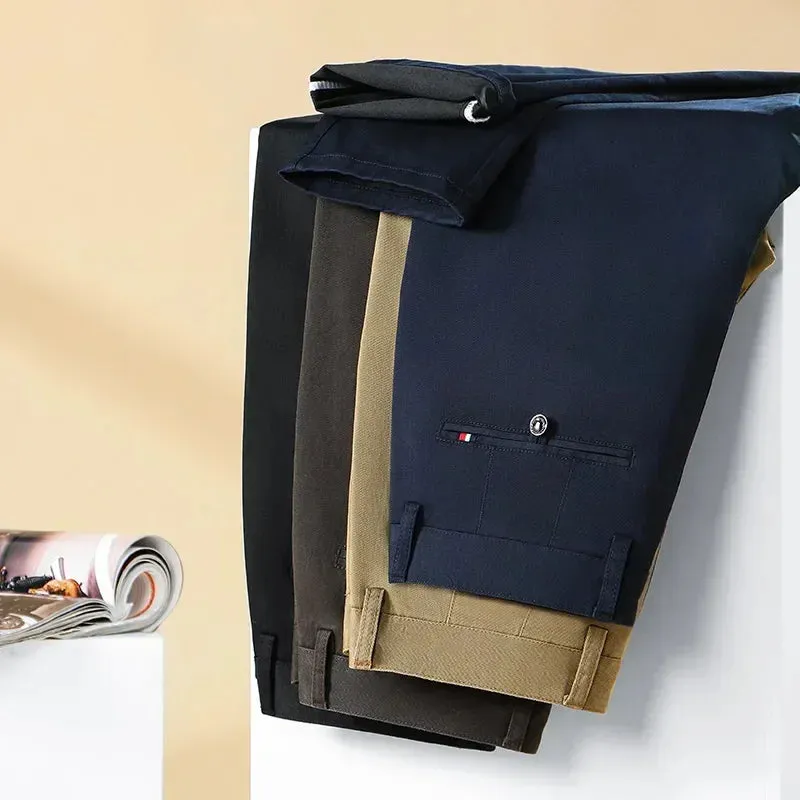 Men's Business Regular Fit Casual Pants - Autumn Winter Stretch Cotton Straight-leg Trousers in 4 Colors