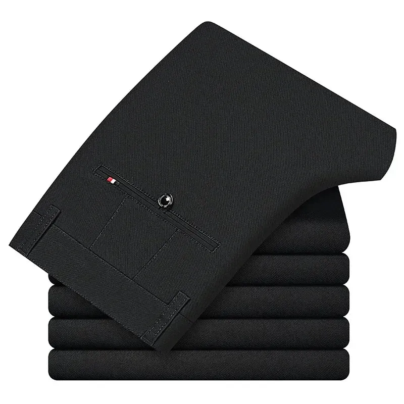 Men's Business Regular Fit Casual Pants - Autumn Winter Stretch Cotton Straight-leg Trousers in 4 Colors