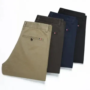 Men's Business Regular Fit Casual Pants - Autumn Winter Stretch Cotton Straight-leg Trousers in 4 Colors