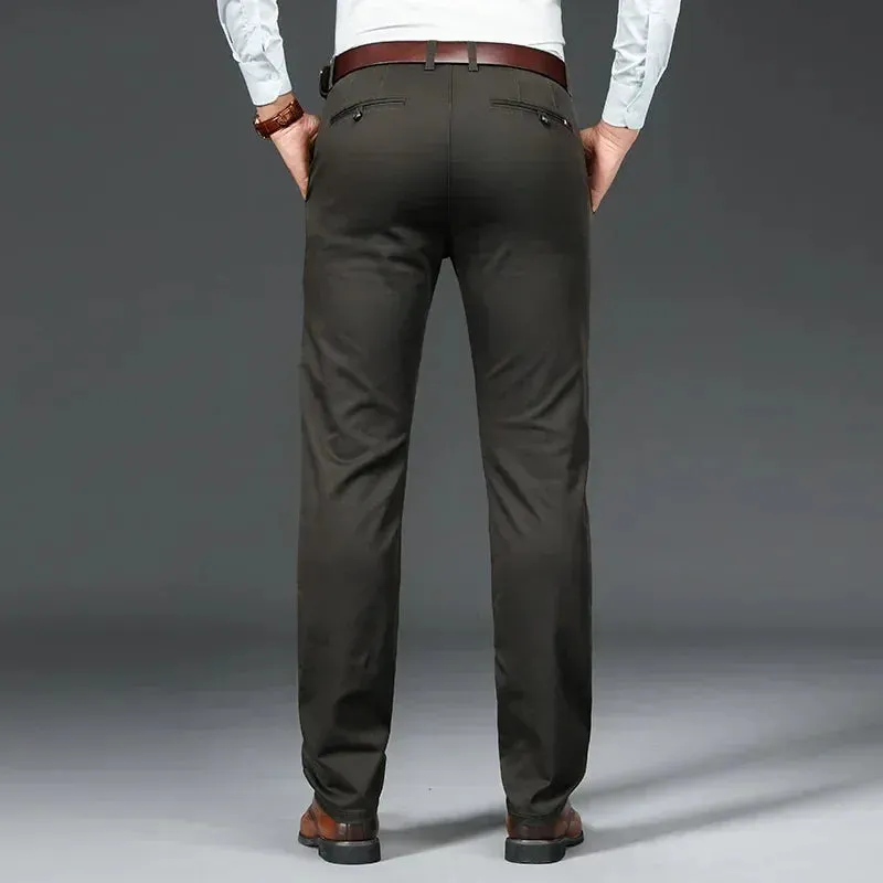 Men's Business Regular Fit Casual Pants - Autumn Winter Stretch Cotton Straight-leg Trousers in 4 Colors