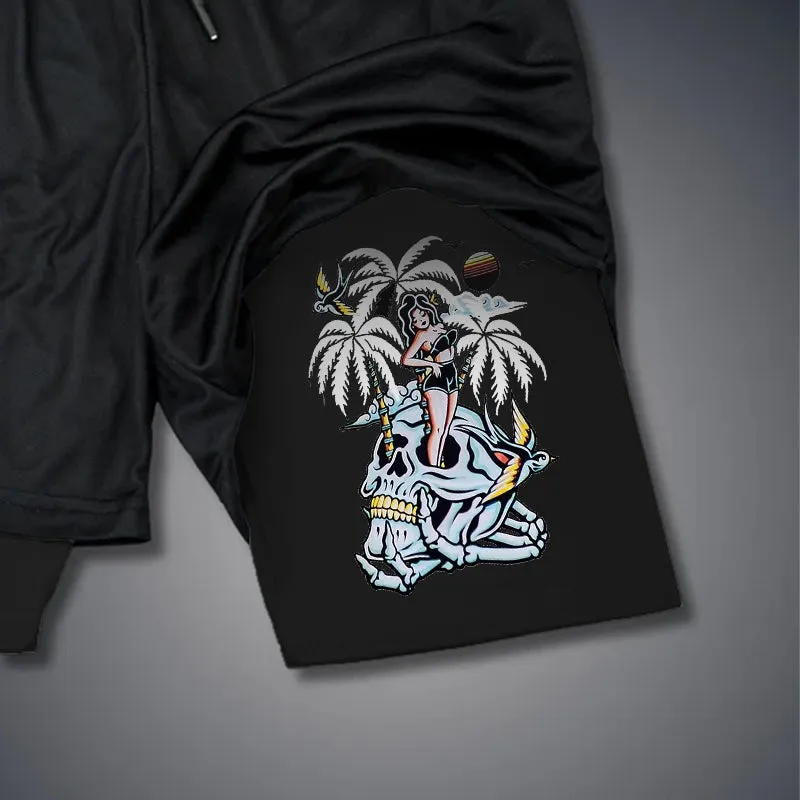 Multicolored Skull Bone I’M OK 2 In 1 GYM PERFORMANCE SHORTS