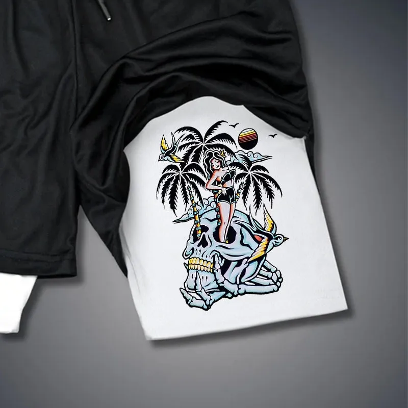 Multicolored Skull Bone I’M OK 2 In 1 GYM PERFORMANCE SHORTS