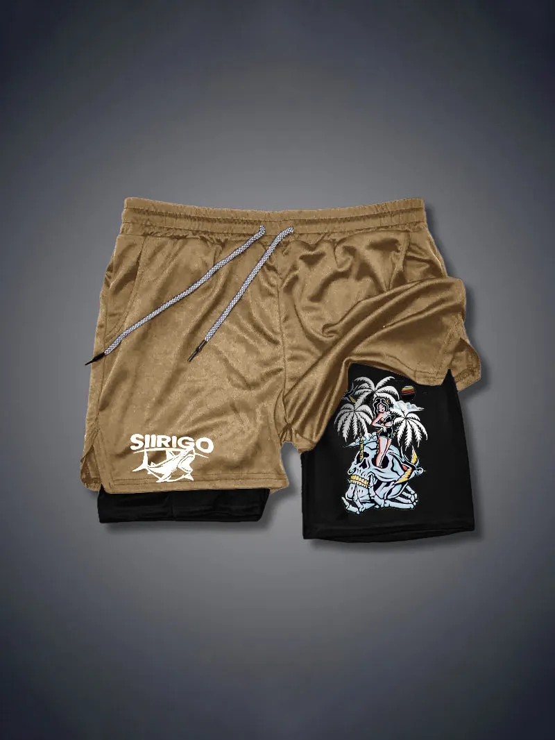 Multicolored Skull Bone I’M OK 2 In 1 GYM PERFORMANCE SHORTS