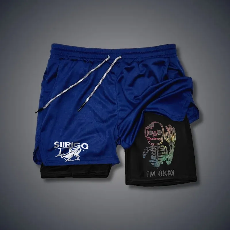 Multicolored Skull Bone I’M OK 2 In 1 GYM PERFORMANCE SHORTS