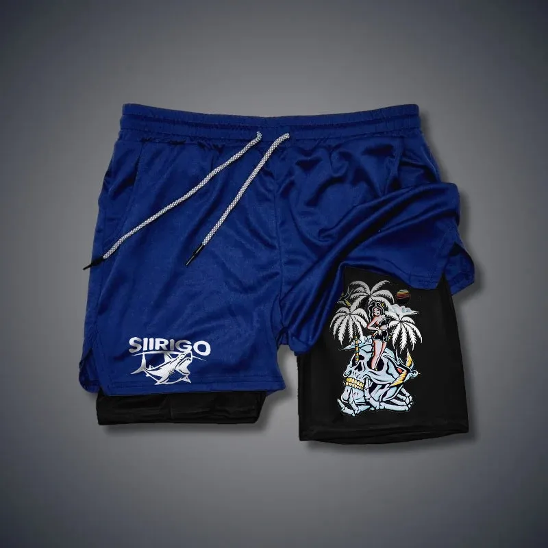 Multicolored Skull Bone I’M OK 2 In 1 GYM PERFORMANCE SHORTS