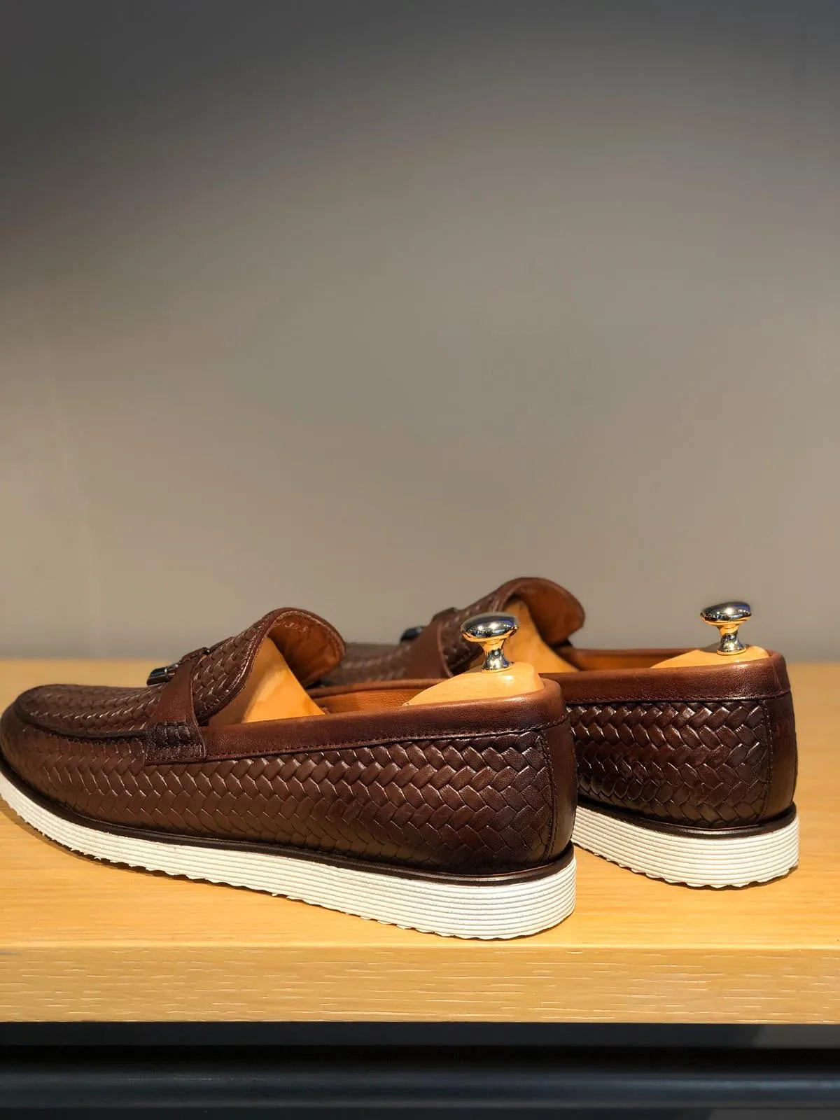 Odessa Brown Woven Leather Tassel Loafer