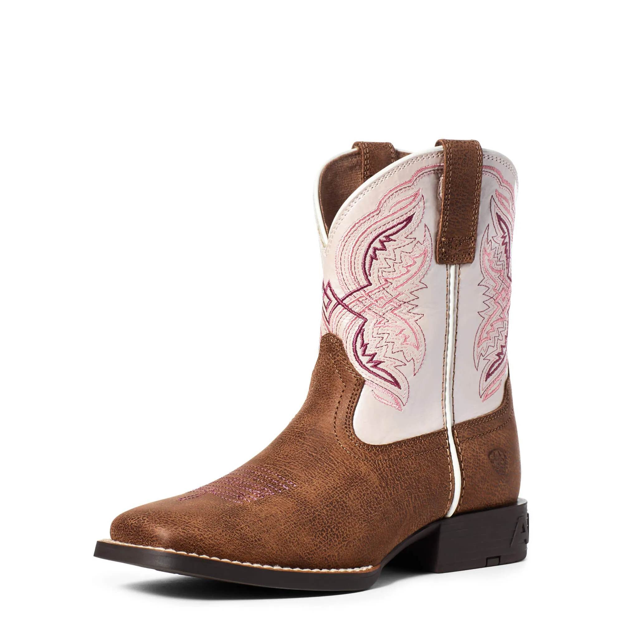 On Sale Ariat Tan Double Kicker Square Toe Boots with Pink Pearl Tops for Kids