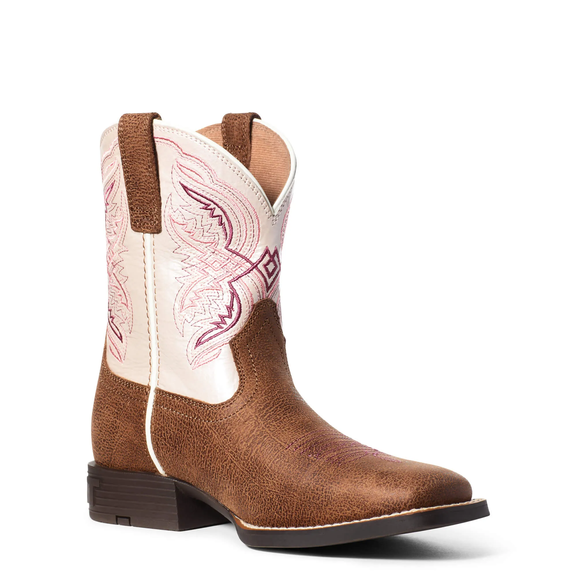 On Sale Ariat Tan Double Kicker Square Toe Boots with Pink Pearl Tops for Kids