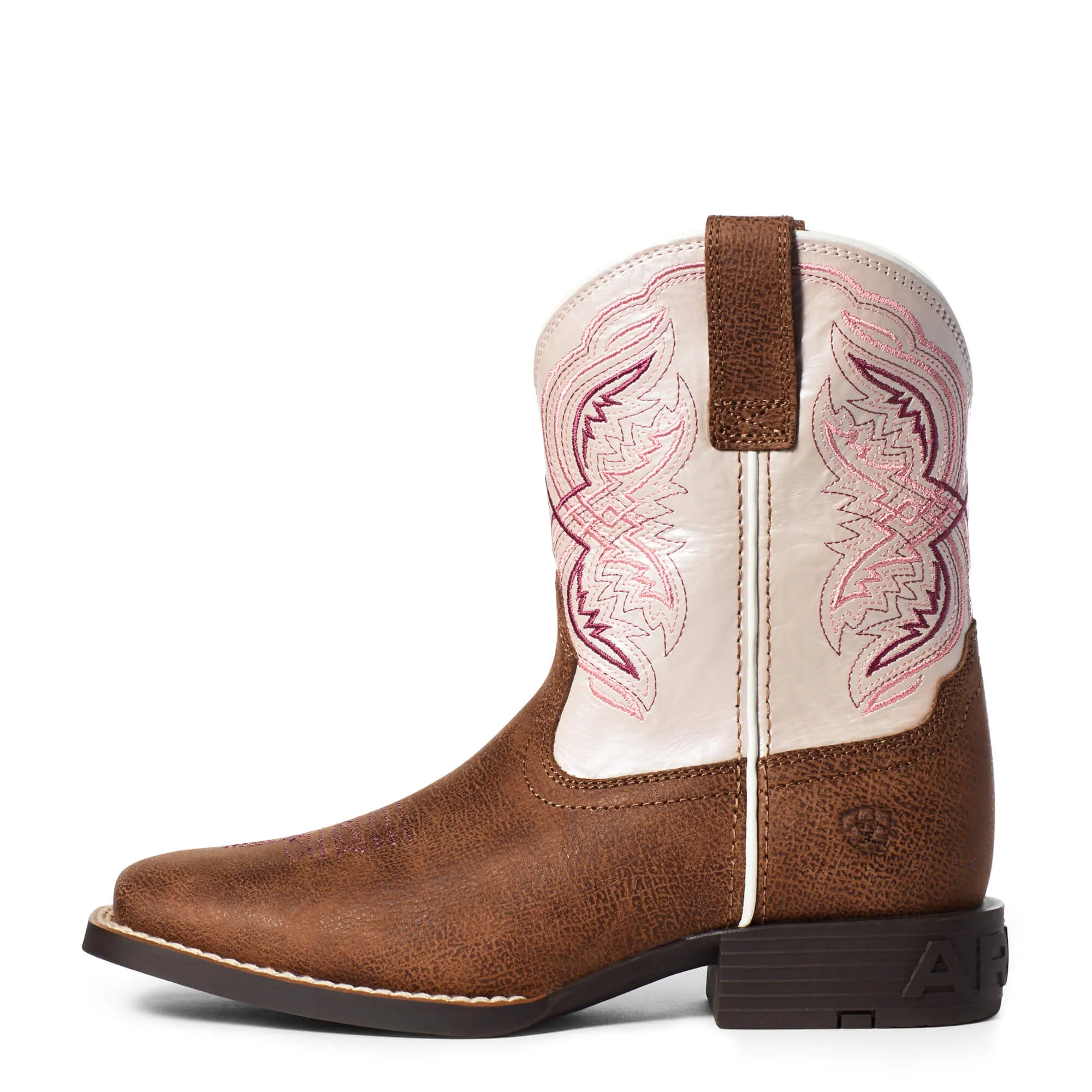 On Sale Ariat Tan Double Kicker Square Toe Boots with Pink Pearl Tops for Kids