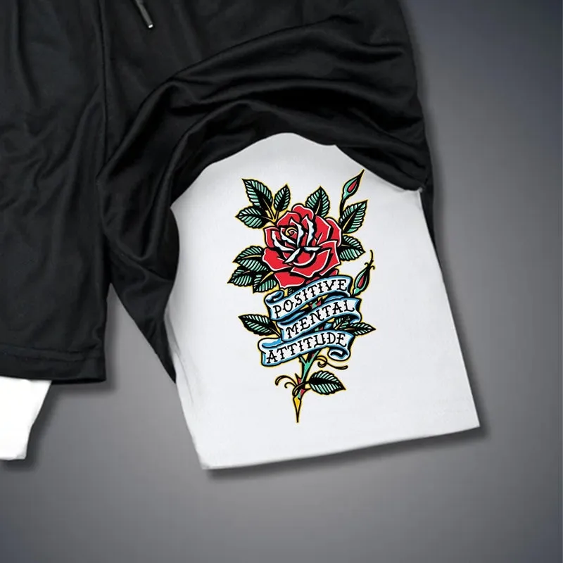 POSITIVE MENTAL ATTITUDE Rose 2 In 1 GYM PERFORMANCE SHORTS