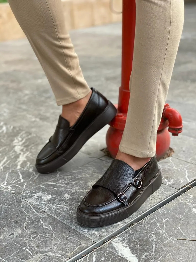 Remy Brown Double Monk Strap Loafers - Elegant Leather Footwear for Men