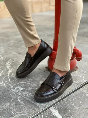 Remy Brown Double Monk Strap Loafers - Elegant Leather Footwear for Men
