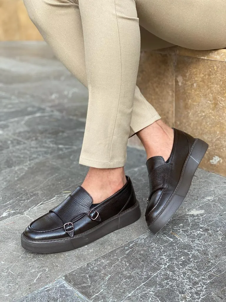 Remy Brown Double Monk Strap Loafers - Elegant Leather Footwear for Men
