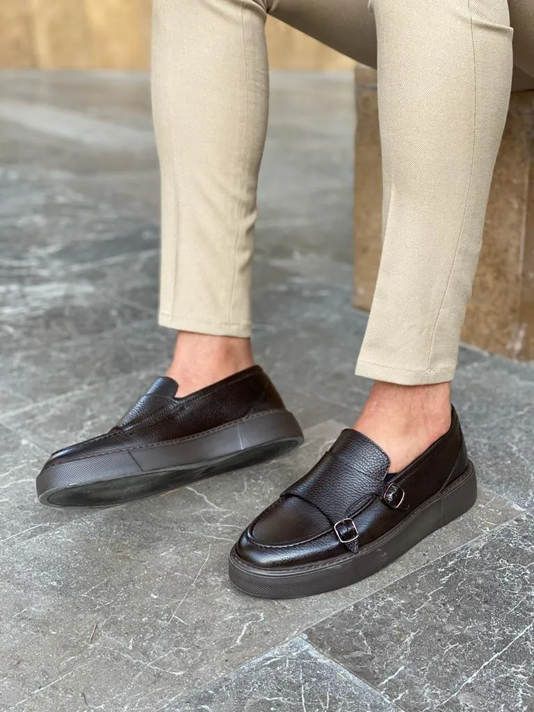 Remy Brown Double Monk Strap Loafers - Elegant Leather Footwear for Men