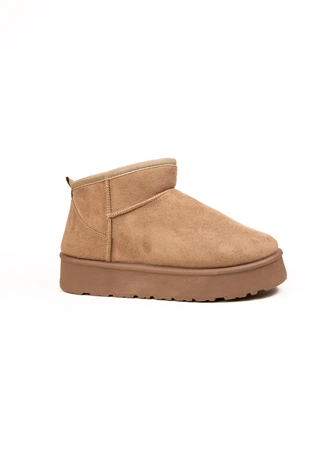 Scarlet Ladies Platform Low Cut Ankle Boot Beige
