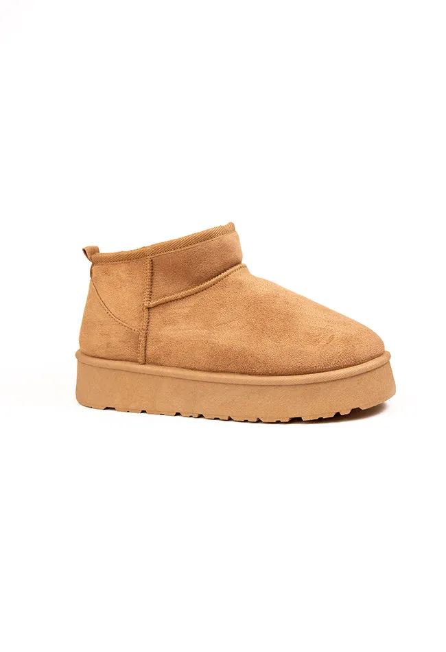 Scarlet Ladies Platform Low Cut Ankle Boot Beige