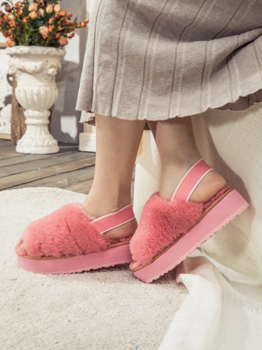 Soft Woolen Fluffy Disco Sandal Slipper - Pink
