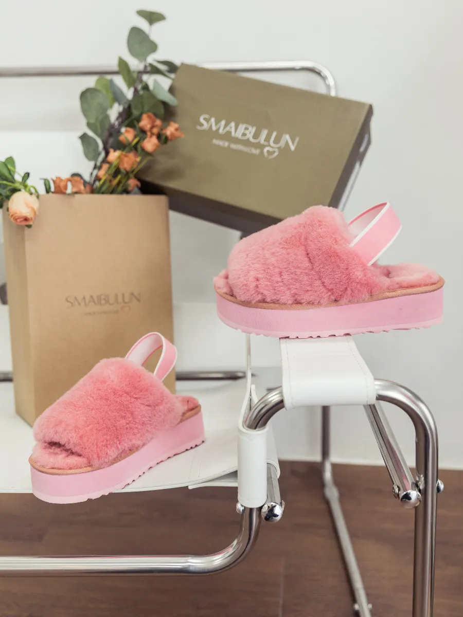 Soft Woolen Fluffy Disco Sandal Slipper - Pink
