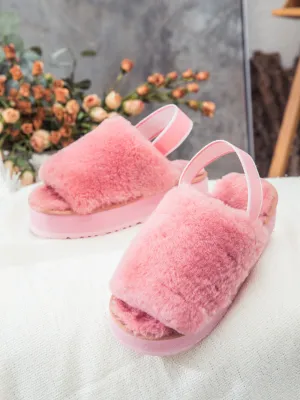 Soft Woolen Fluffy Disco Sandal Slipper - Pink