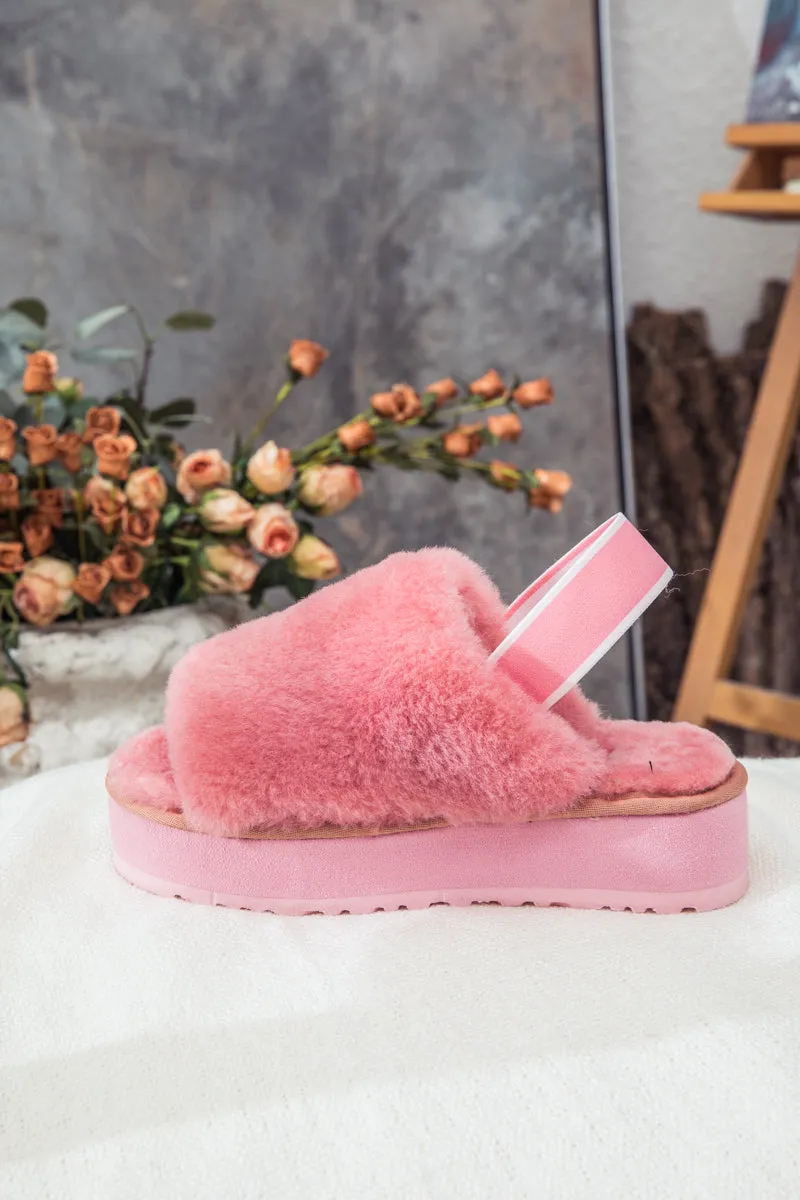 Soft Woolen Fluffy Disco Sandal Slipper - Pink