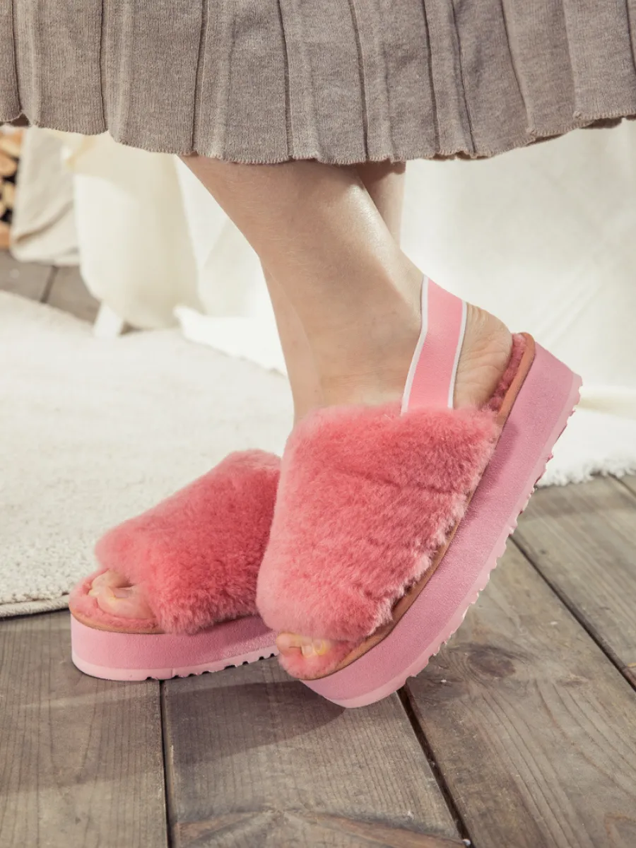 Soft Woolen Fluffy Disco Sandal Slipper - Pink
