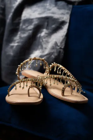 Soha Gold Beaded Sandals