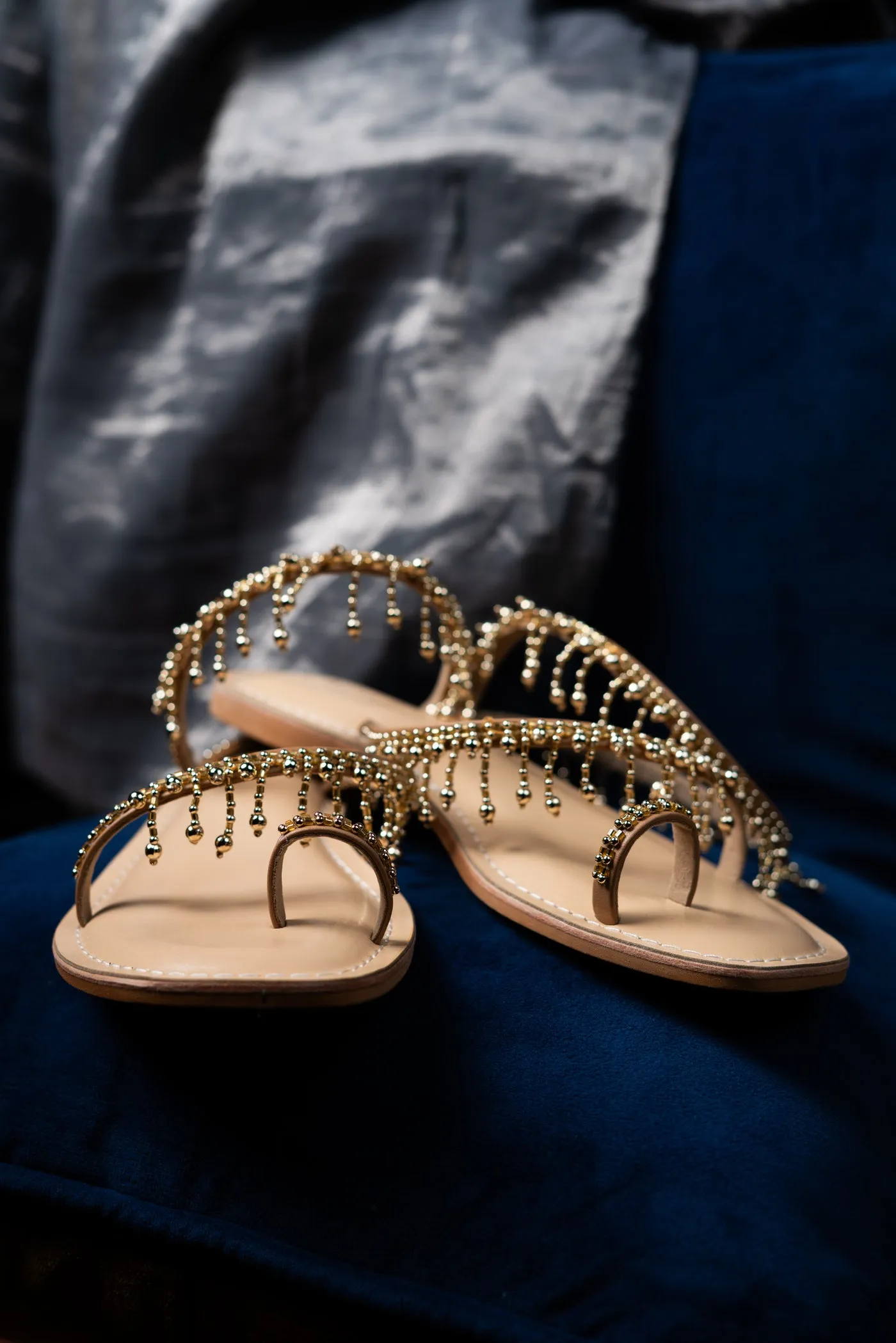 Soha Gold Beaded Sandals