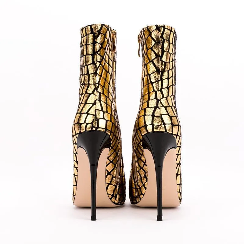 Stiletto Pattern Heel Square Plaid Ankle Boots
