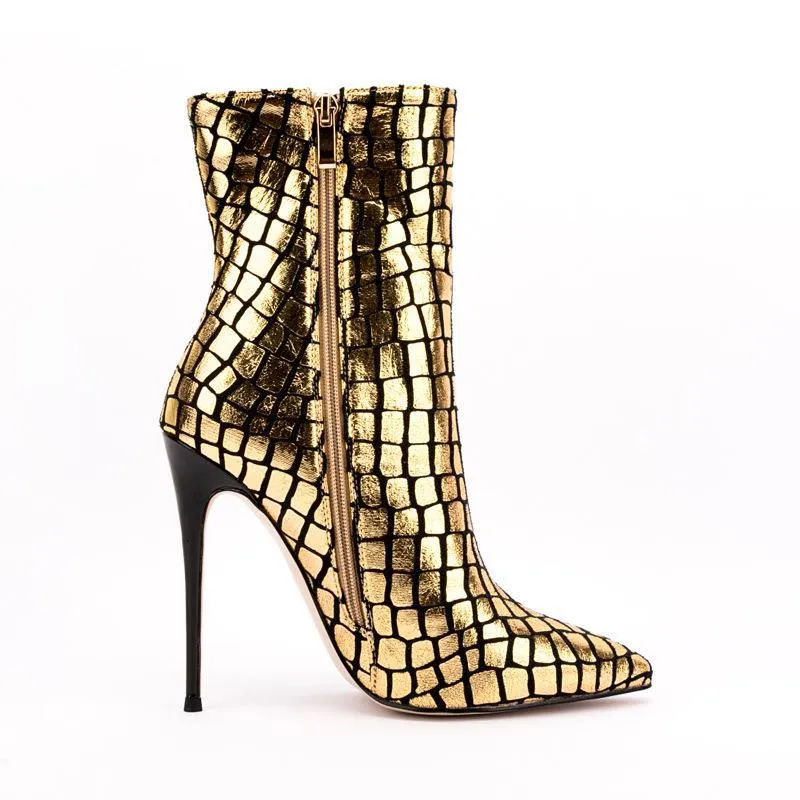 Stiletto Pattern Heel Square Plaid Ankle Boots