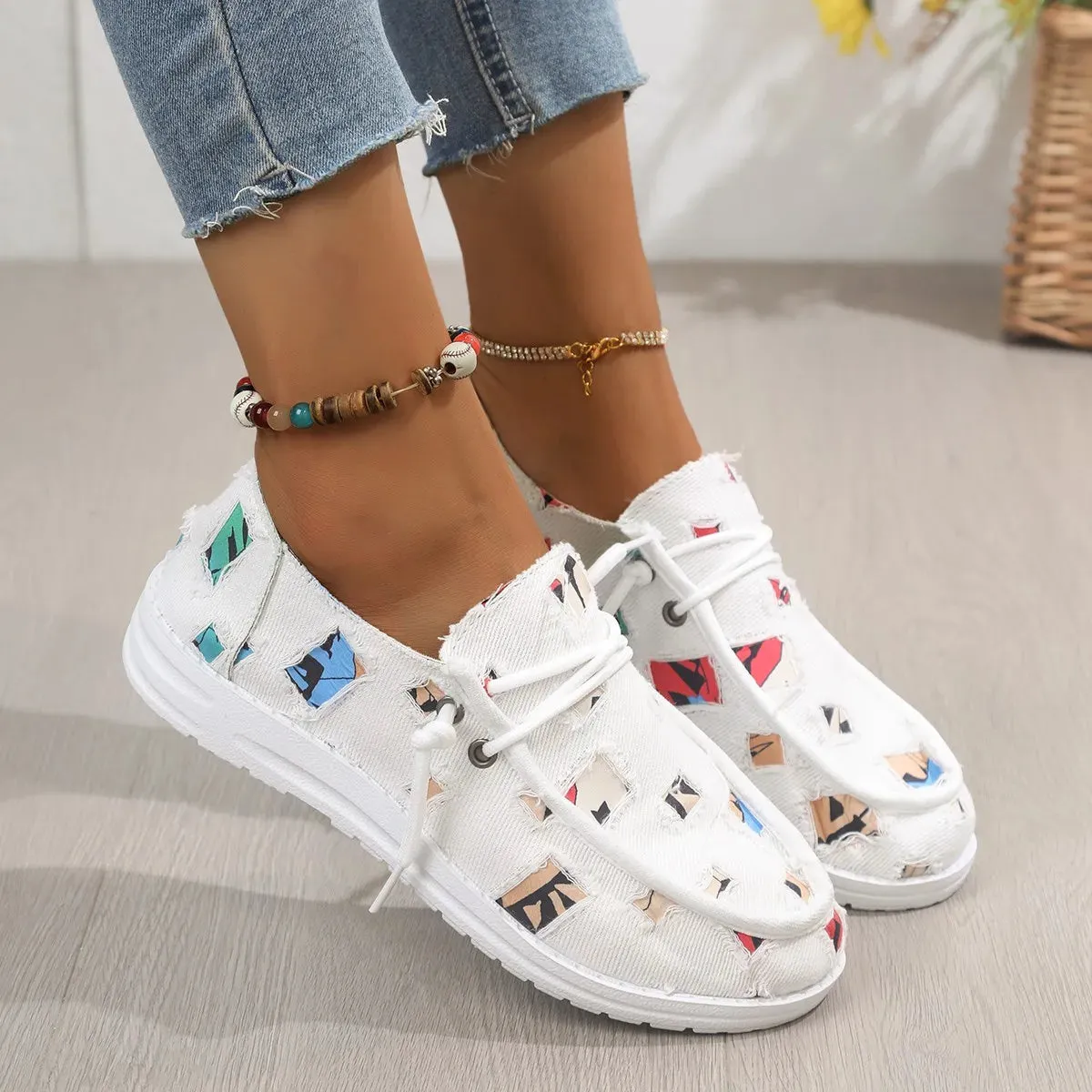 Victoria's Frayed Denim Loafers
