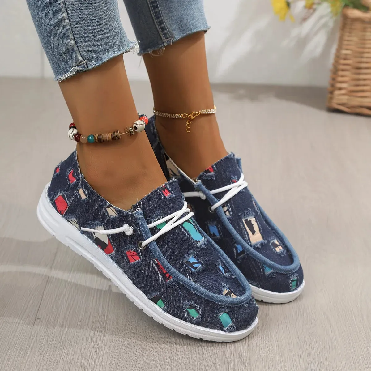 Victoria's Frayed Denim Loafers