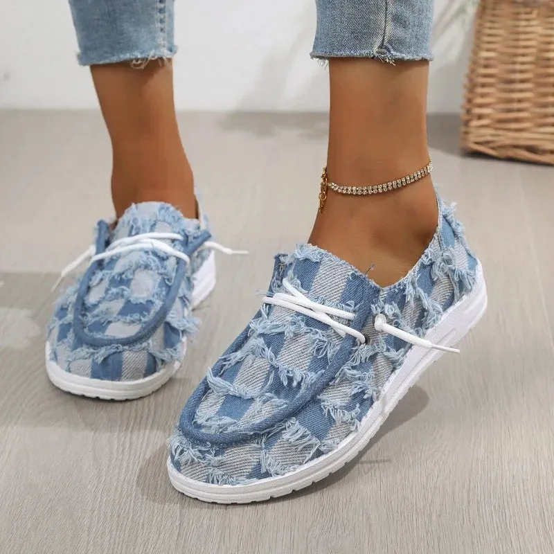 Victoria's Frayed Denim Loafers