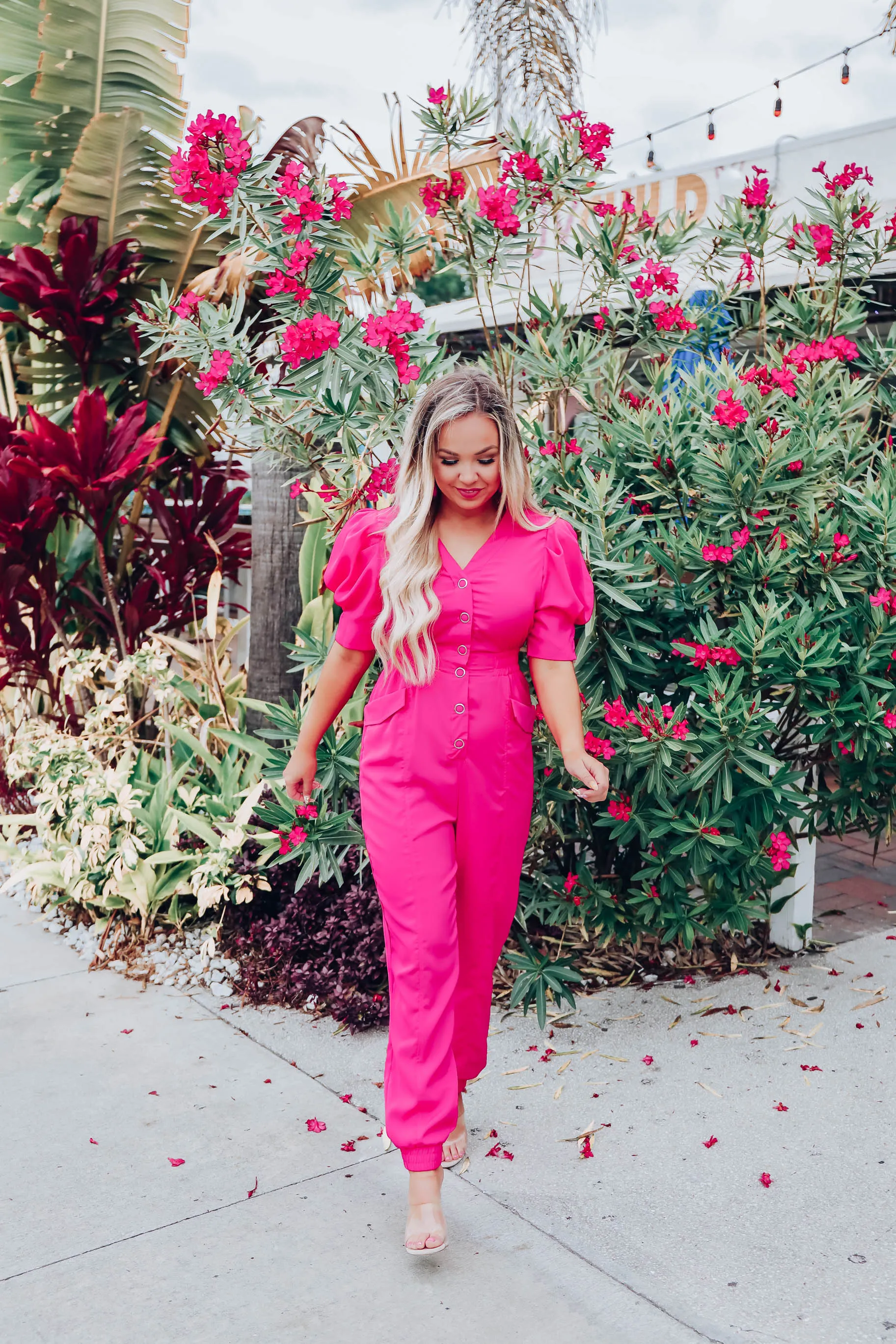 Walk The Walk Cinch Waist Jumpsuit - Pink