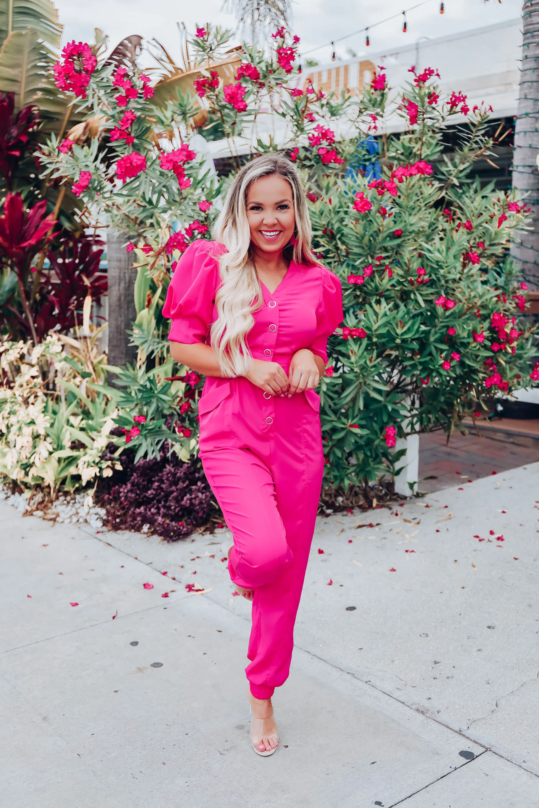 Walk The Walk Cinch Waist Jumpsuit - Pink