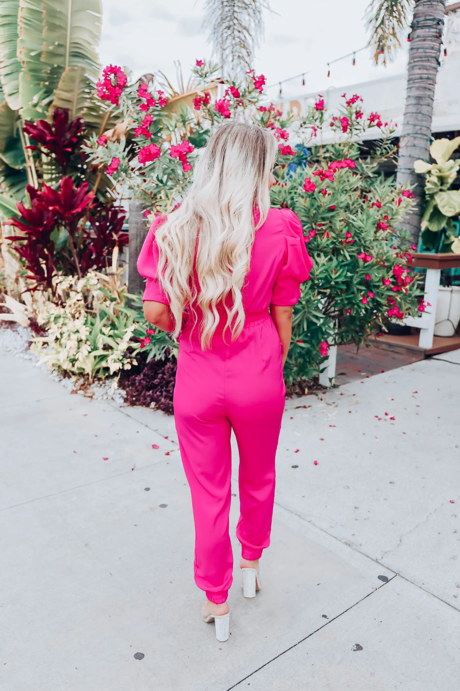Walk The Walk Cinch Waist Jumpsuit - Pink