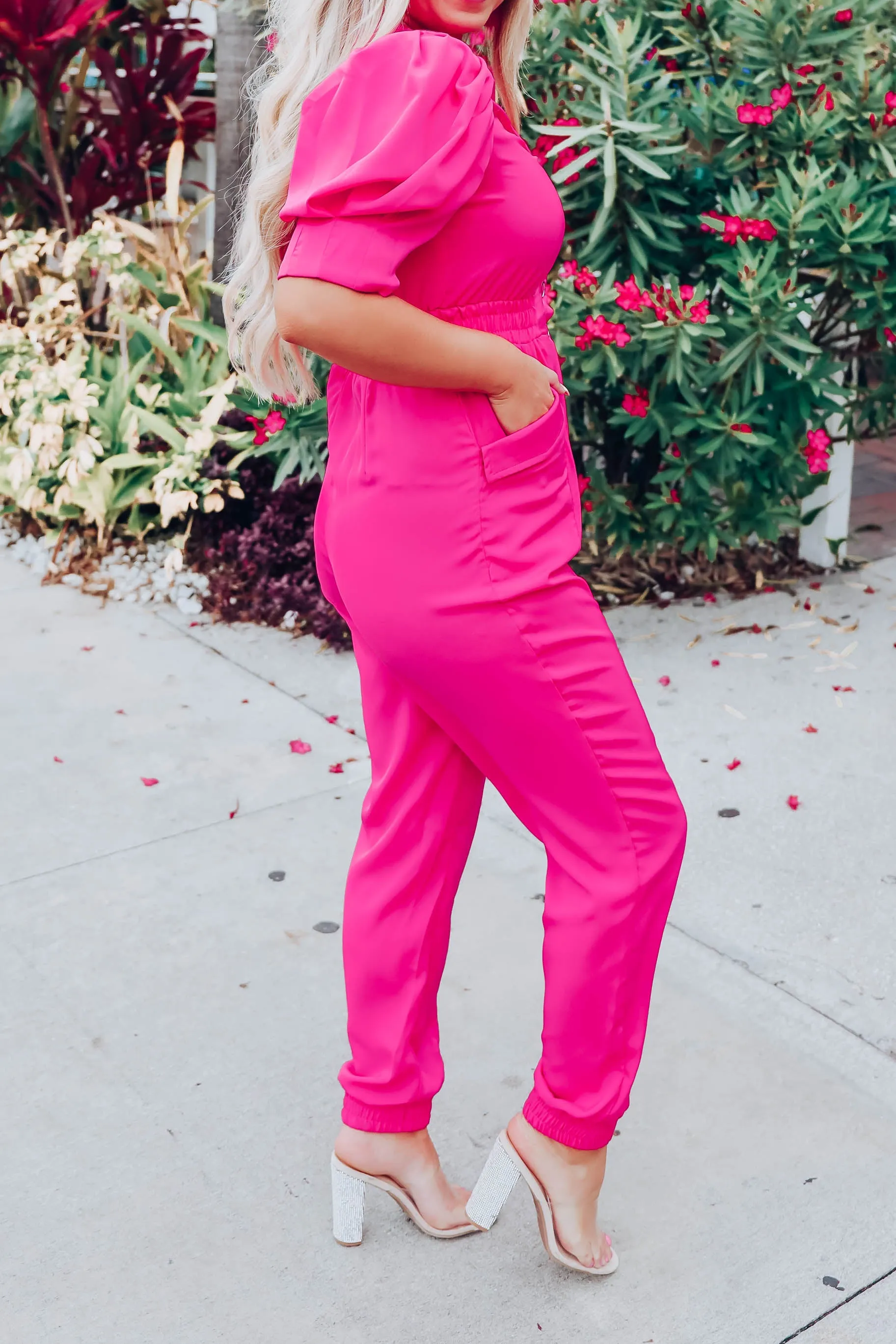 Walk The Walk Cinch Waist Jumpsuit - Pink