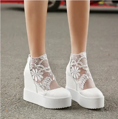 Wedge Heels Platform Pumps Sandals High Heel Shoes Platform, Lace 3 Colors