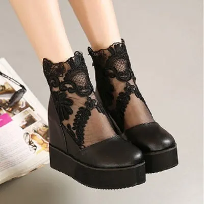 Wedge Heels Platform Pumps Sandals High Heel Shoes Platform, Lace 3 Colors