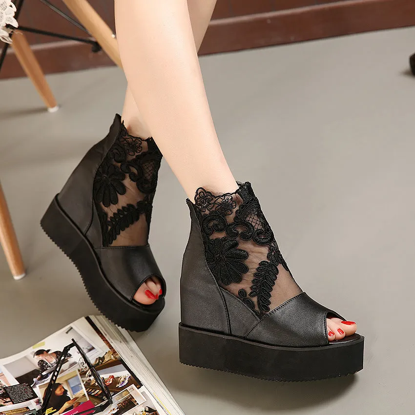 Wedge Heels Platform Pumps Sandals High Heel Shoes Platform, Lace 3 Colors