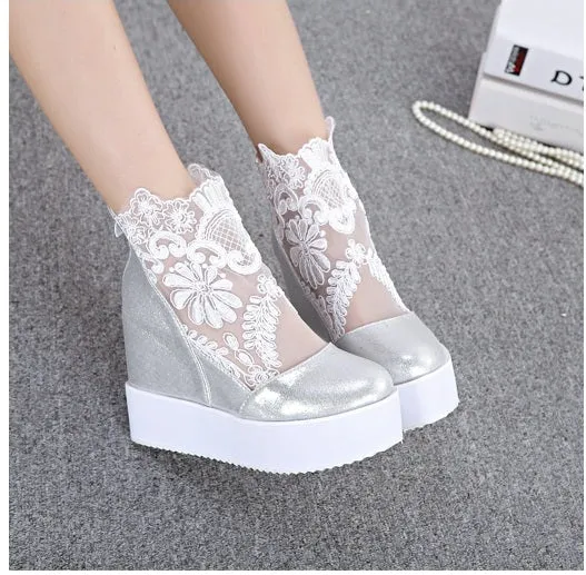 Wedge Heels Platform Pumps Sandals High Heel Shoes Platform, Lace 3 Colors