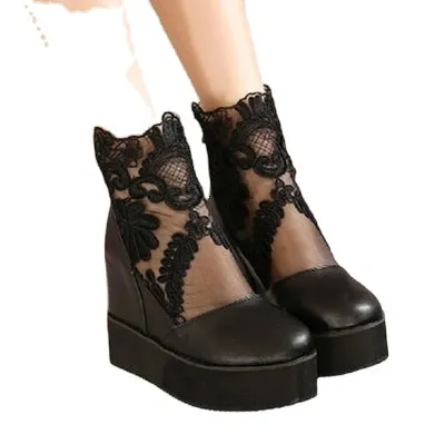 Wedge Heels Platform Pumps Sandals High Heel Shoes Platform, Lace 3 Colors
